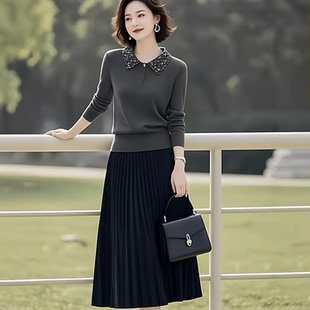 秋冬 上衣百褶半身长裙套装 素韵订制女装 原创品牌高级感轻奢针织衫