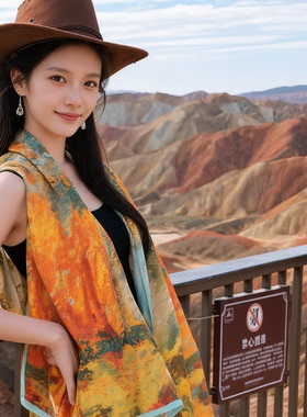 民族风丝巾披肩女七彩丹霞西北沙漠旅行拍照防晒头巾旅游穿搭夏季