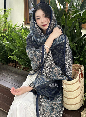 民族风薄款棉麻印花围巾