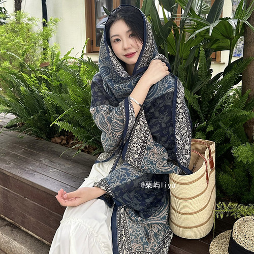 民族风薄款棉麻印花围巾