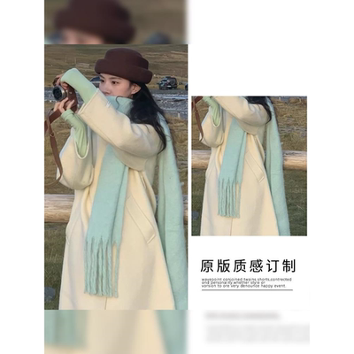 日系薄荷绿色马海毛围巾女冬季韩系氛围感简约百搭气质保暖围脖女