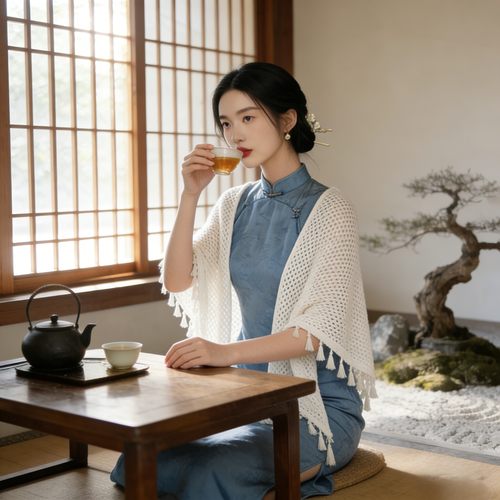 中国风旗袍披肩女旅游拍照外搭礼服裙子汉服针织三角开衫日常穿搭