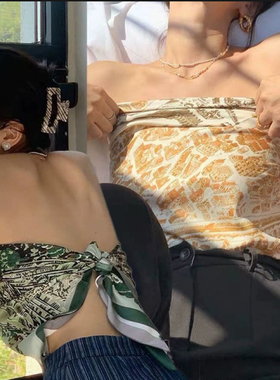 辣妹90cm大方巾法式复古小众抹胸头巾丝巾女内搭性感气质防晒披肩