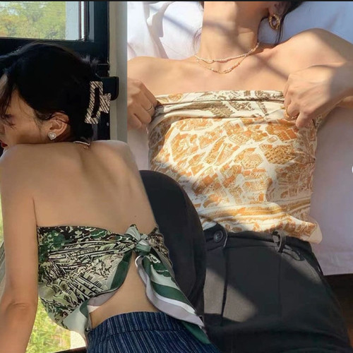 辣妹90cm大方巾法式复古小众抹胸头巾丝巾女内搭性感气质防晒披肩
