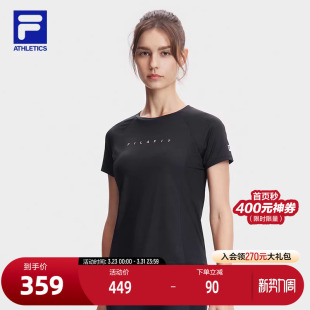 健身运动百搭简约基础黑T恤上衣 夏季 FILA斐乐官方女子针织短袖 衫