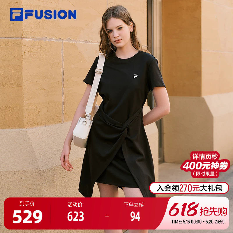 FILA FUSION斐乐潮牌女子针织连衣裙2026春季新款不规