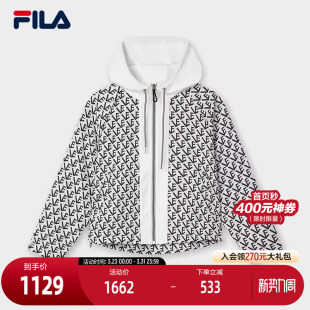 休闲宽松满印连帽上衣 新款 FILA Emerald斐乐女士梭织外套2025春季