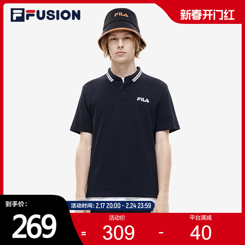 FILA FUSION斐乐潮牌短袖POLO衫男夏季全棉网球翻领运动针织POLO