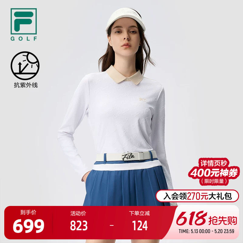 FILA 斐乐官方女子针织长袖衫2024冬季新款高尔夫运动拼色P