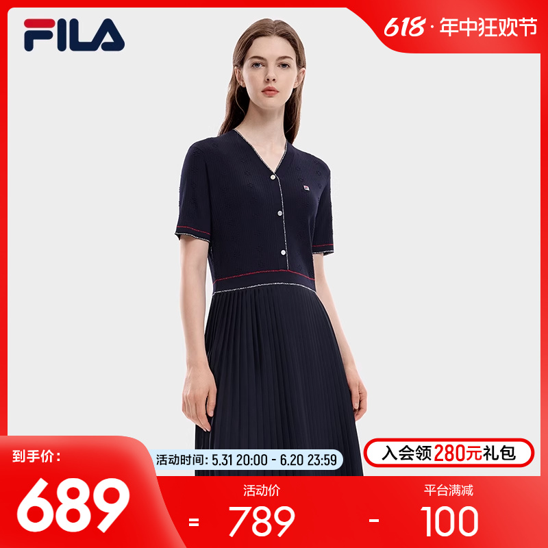 FILA斐乐女时尚v领连衣裙