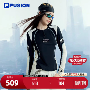 时尚 FILA 2024春新款 衫 撞色拼接长T恤 FUSION斐乐潮牌女子针织长袖