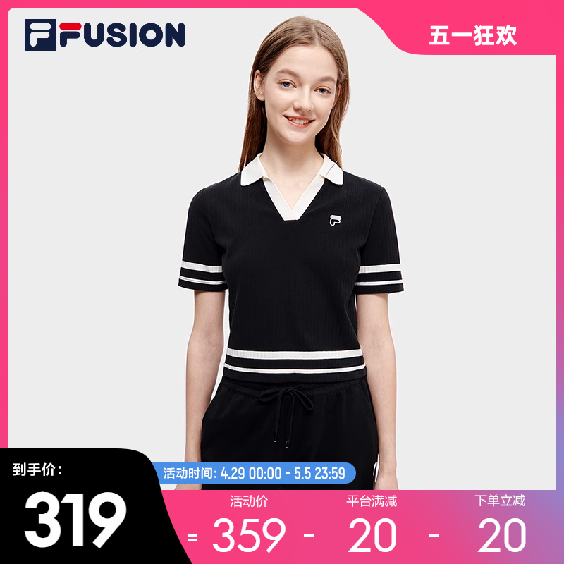 FILA FUSION斐乐潮牌女子短袖POLO衫2023夏新款时尚休闲翻