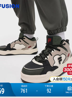 FILA FUSION斐乐潮牌BANK2高帮加绒板鞋2冬季新款男鞋保暖鞋子女