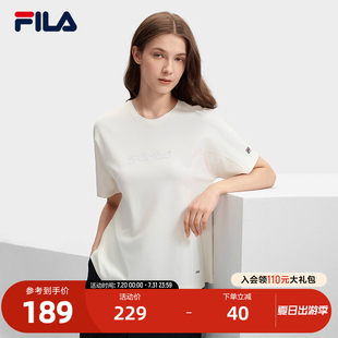 斐乐官方女子针织短袖 2024秋季 FILA 衫 休闲简洁宽松白T恤 新款 时尚