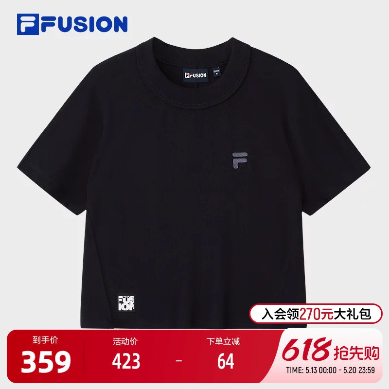 FILA FUSION斐乐潮牌女子针织短袖衫夏季时尚休闲紧身T恤