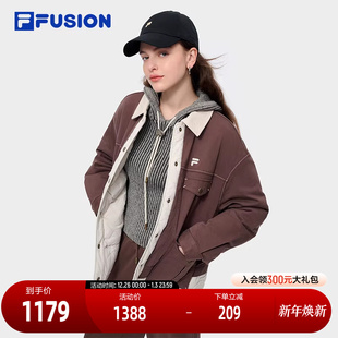 宽松撞色翻领工装 时尚 外套 FUSION斐乐潮牌棉服女2024冬新款 FILA