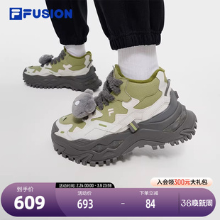 FILA FUSION斐乐潮牌BIANCO厚底潮鞋女2024冬新款中帮加绒硬糖鞋