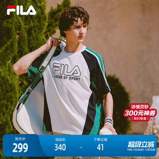 FILA 斐乐官方男子针织短袖衫2025秋季新款休闲插肩袖宽松拼色T恤