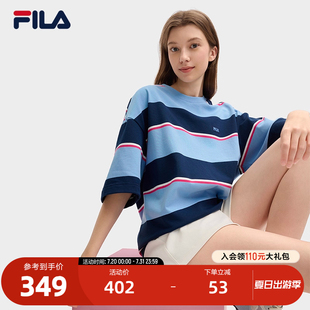 斐乐官方情侣款 衫 FILA 针织短袖 休闲宽松条纹纯棉T恤 2025夏季 新款