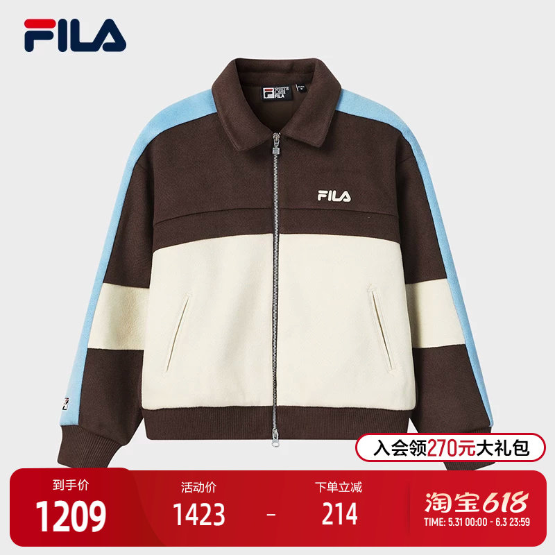 FILA 斐乐官方女士呢子外套2026春新款休闲宽松外套拼色翻领夹克