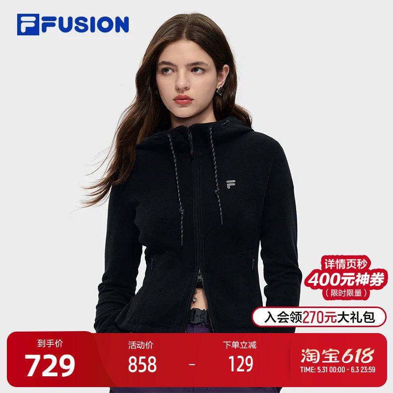 FILA FUSION斐乐潮牌针织连帽外套女2026春新款简约修