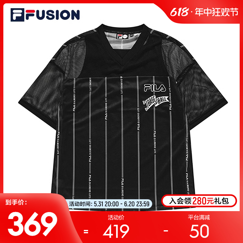 FILA FUSION 斐乐潮牌女子短袖T恤2022夏季潮流条纹短T恤女 运动服/休闲服装 运动T恤 原图主图