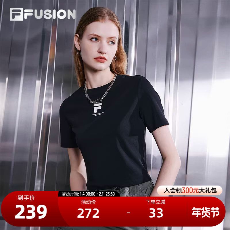 FILA FUSION斐乐潮牌女子短袖T恤秋时尚休闲修身针织上衣,运动服/休闲服装,运动T恤,淘宝优惠券,粉丝福利购,淘宝优惠卷