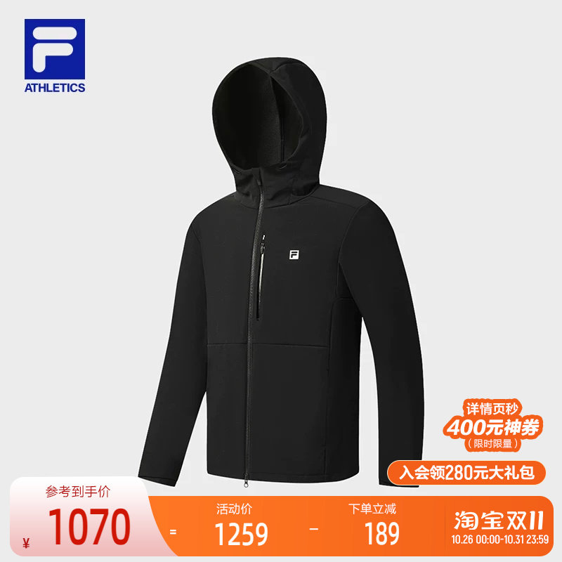FILA 斐乐官方男士梭织外套2025冬新款健身运动宽松加绒连帽上衣
