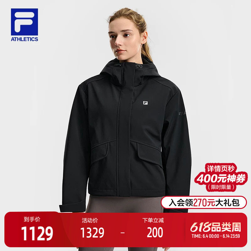 FILA 斐乐官方女士梭织外套2026春新款健身运动宽松加绒连帽上衣