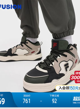 FILA FUSION斐乐潮牌BANK2高帮加绒板鞋2冬季新款男鞋保暖鞋子女