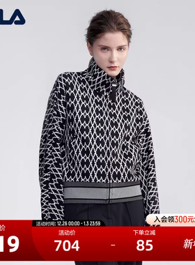 FILA Emerald斐乐女士针织长袖外套冬季休闲简约满印上衣