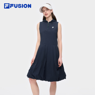 FILA FUSION斐乐潮牌女子梭织连衣裙2025夏季新款休闲连帽无袖裙
