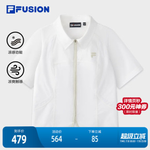 FILA FUSION斐乐潮牌女子梭织上衣2025夏季新款时尚修身短袖衬衫
