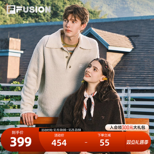 FILA FUSION斐乐潮牌情侣款编织衫2025冬季新款休闲宽松套头毛衣