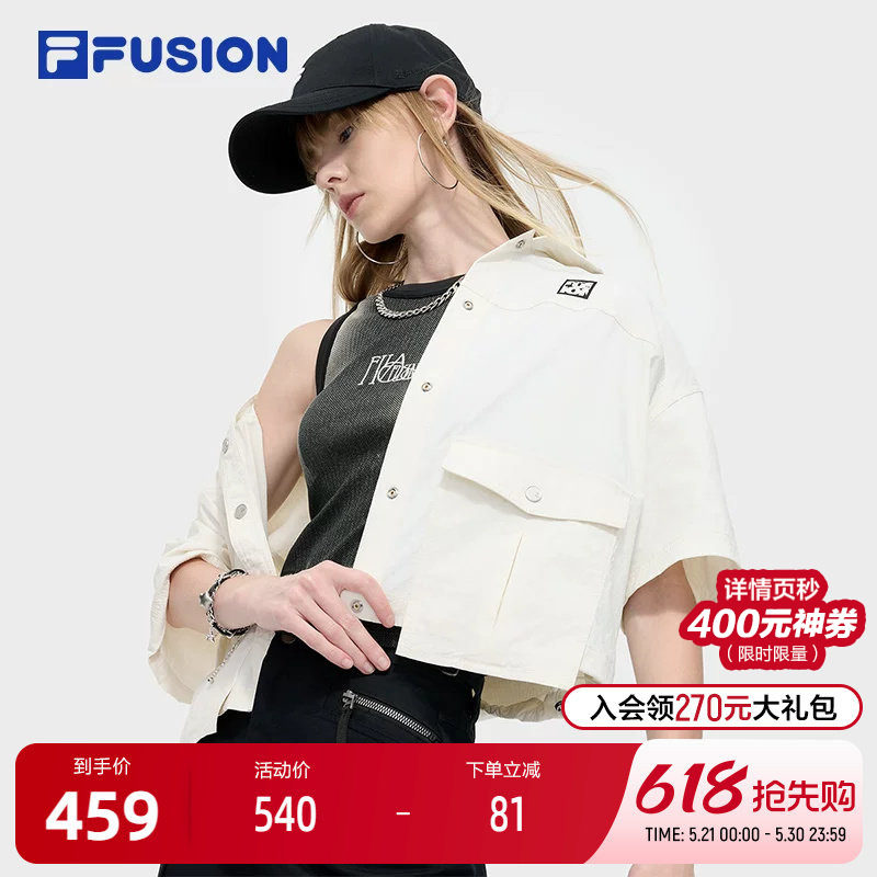 FILA FUSION斐乐潮牌女子衬衫2024秋季新款工装外套