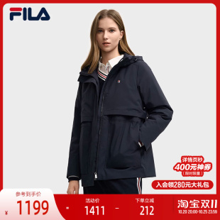 FILA 斐乐官方女士棉服2025冬季新款时尚休闲舒适连帽中长款外套