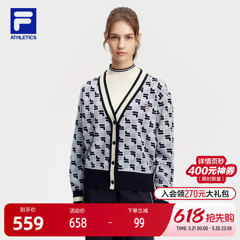 FILA 斐乐官方女士编织外套2024春季新款网球运动简约开衫毛