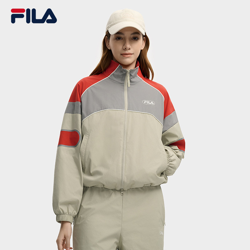 FILA 斐乐官方女士梭织外套2025冬新款时尚休闲拼色宽松立领上衣