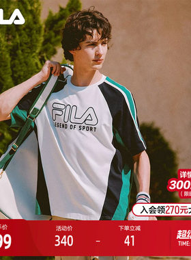 FILA 斐乐官方男子针织短袖衫2025秋季新款休闲插肩袖宽松拼色T恤