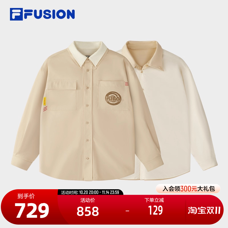 FILA FUSION斐乐潮牌女子两面穿梭织上衣2025夏新款时尚纯棉衬衫