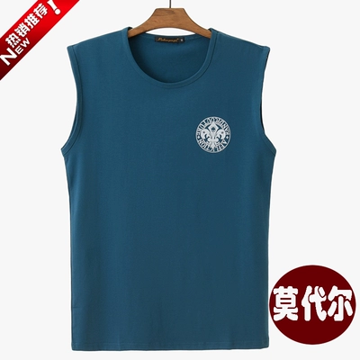 Modal hè mỏng phần tay áo thun cộng với phân bón XL chất béo thể thao vest vai chất béo cotton thấm mồ hôi nam - Lót áo thể dục Lót