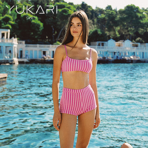 性感比基尼条纹泳装度假泳衣