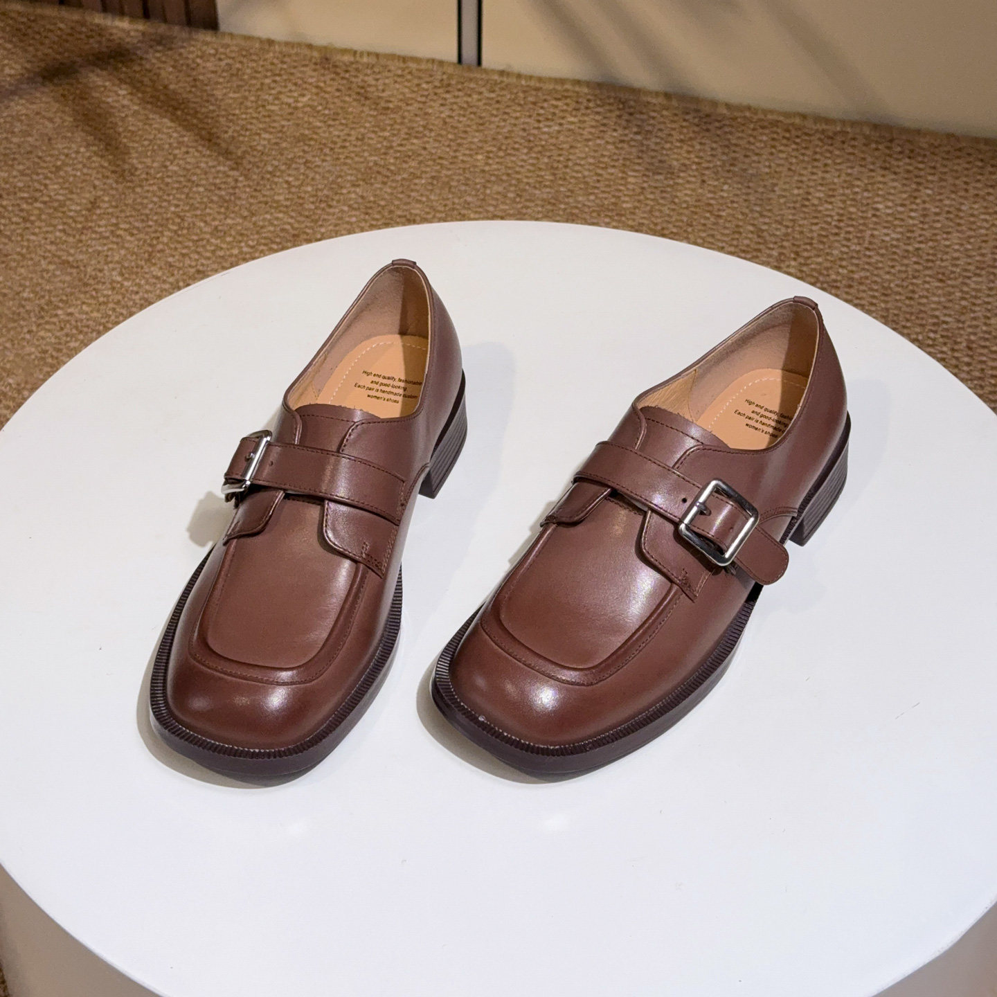 头层牛皮英伦风方头皮带扣乐福鞋女2026新款一脚蹬通勤粗跟小皮鞋,女鞋,乐福鞋（豆豆鞋）,淘宝优惠券,粉丝福利购,淘宝优惠卷