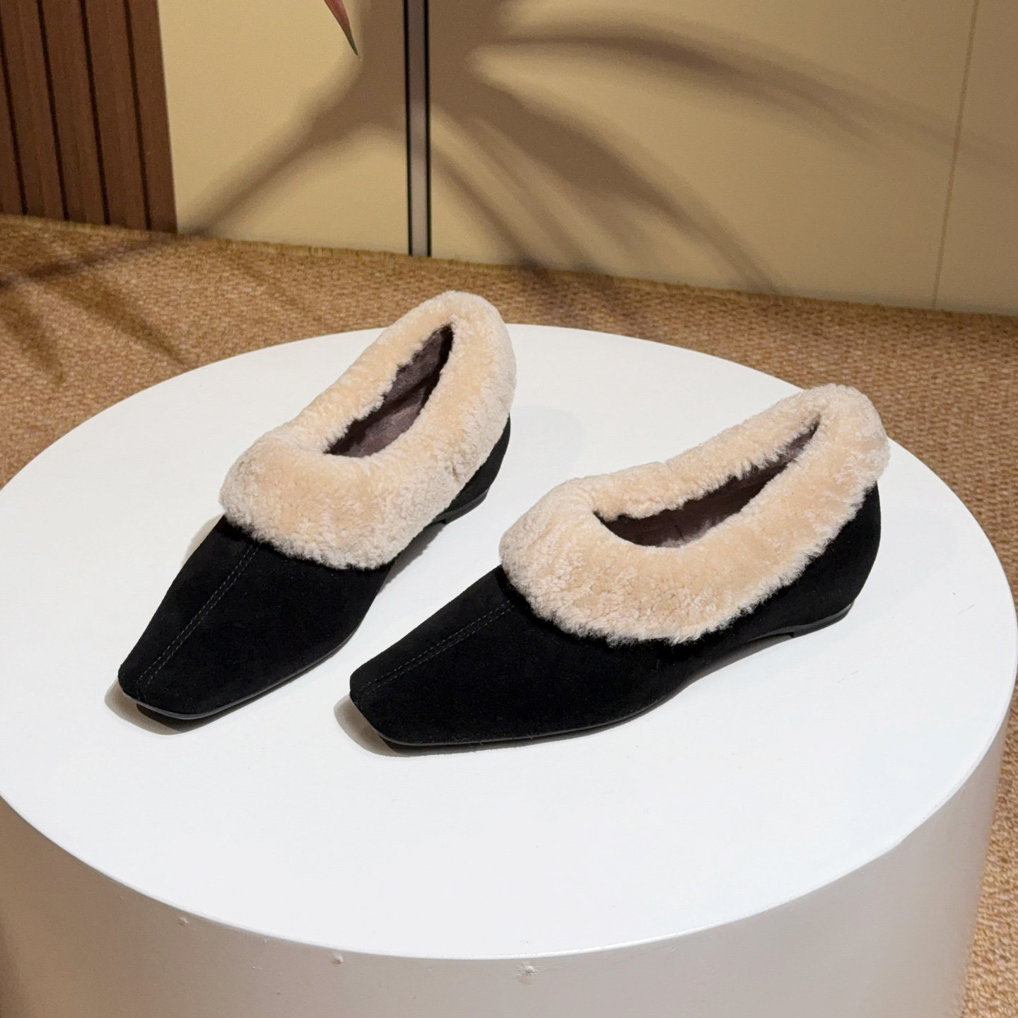 真皮羊反绒面韩版毛毛鞋女外穿冬加绒方头内增高羊毛懒人深口单鞋,女鞋,深口单鞋,淘宝优惠券,粉丝福利购,淘宝优惠卷