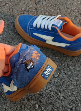 HNLY CLN联名蓝橙色个性刺绣美式街头板鞋闪电鞋胖胖面包鞋休闲鞋