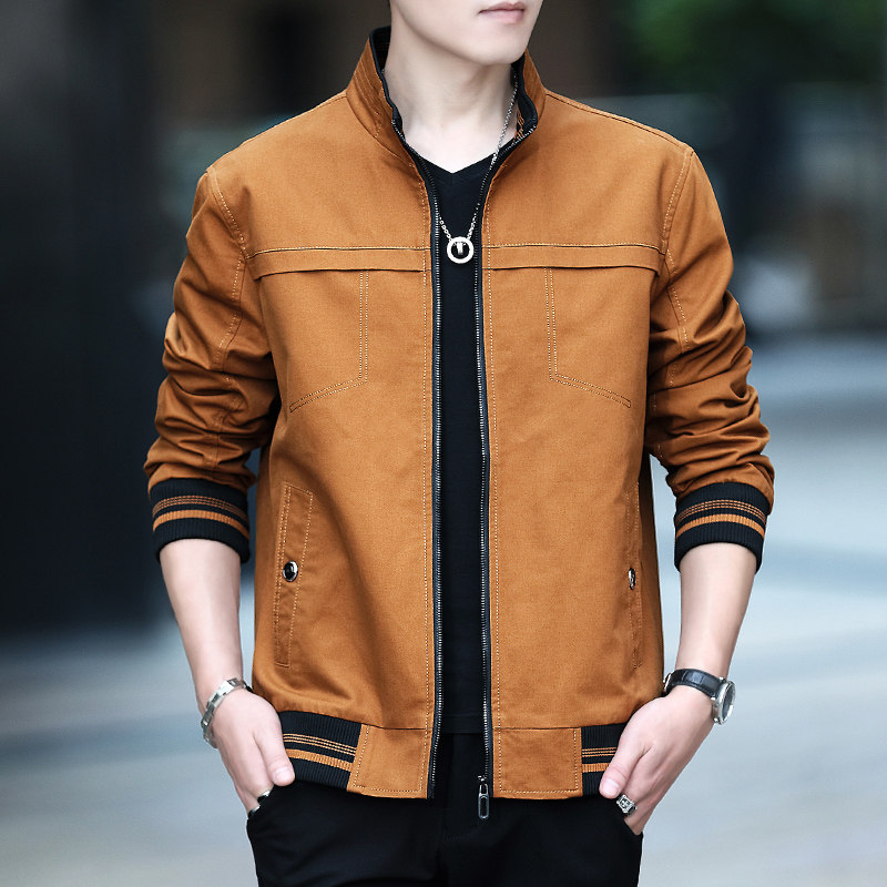 纯棉外套男春秋季2026新款潮休闲早秋薄款夹克衫立领修身男士上衣