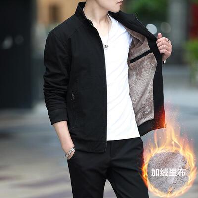 黑色纯棉外套男2025年春秋季立领夹克衫大码男装潮流休闲爸爸上衣
