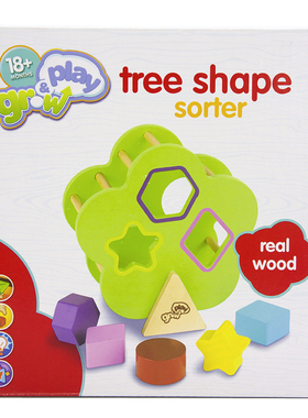 PLAY GROW TREE SHAPE SORTER木质树几何形状孔积木配对益智玩具