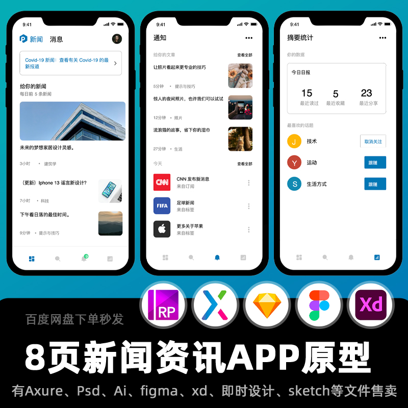 8页新闻资讯热点文章体育综合内容平台手机端交互设计Axure作品rp