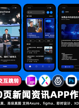 10页figma新闻资讯APP即时设计跳转交互面试作业Axure源文件素材